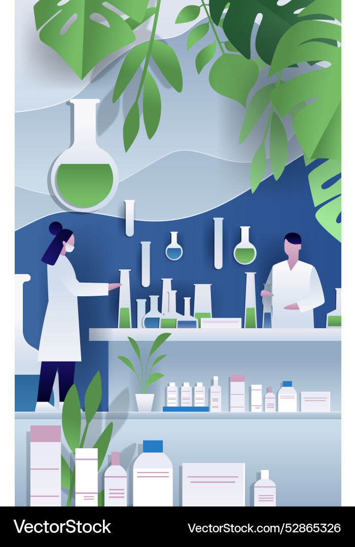 Scientists conducting experiments in laboratory Scientists conducting experiments in laboratory vector image
