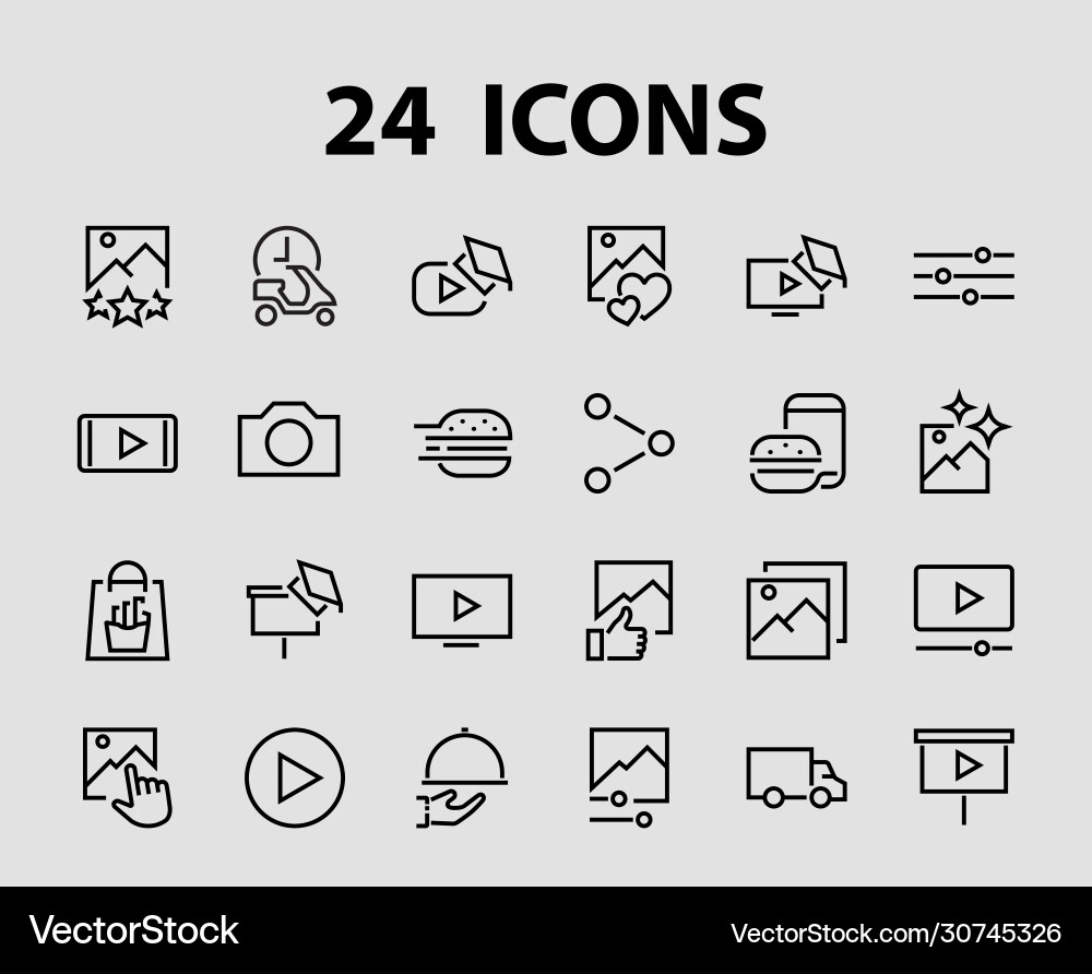 Set images gallery line icons contains Vector Image