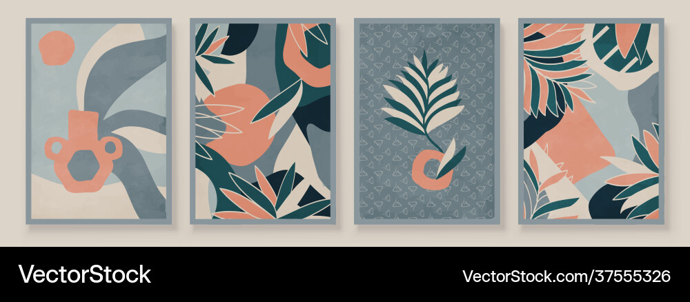 Teal and peach abstract botanical organic art vector image