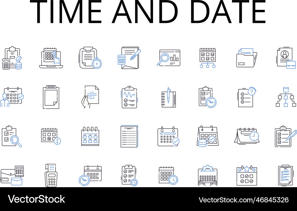 Time and date line icons collection duration Time and date line icons collection duration vector image