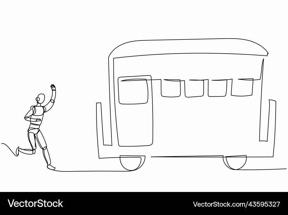 Continuous one line drawing robot run chasing Continuous one line drawing robot run chasing Vector Image