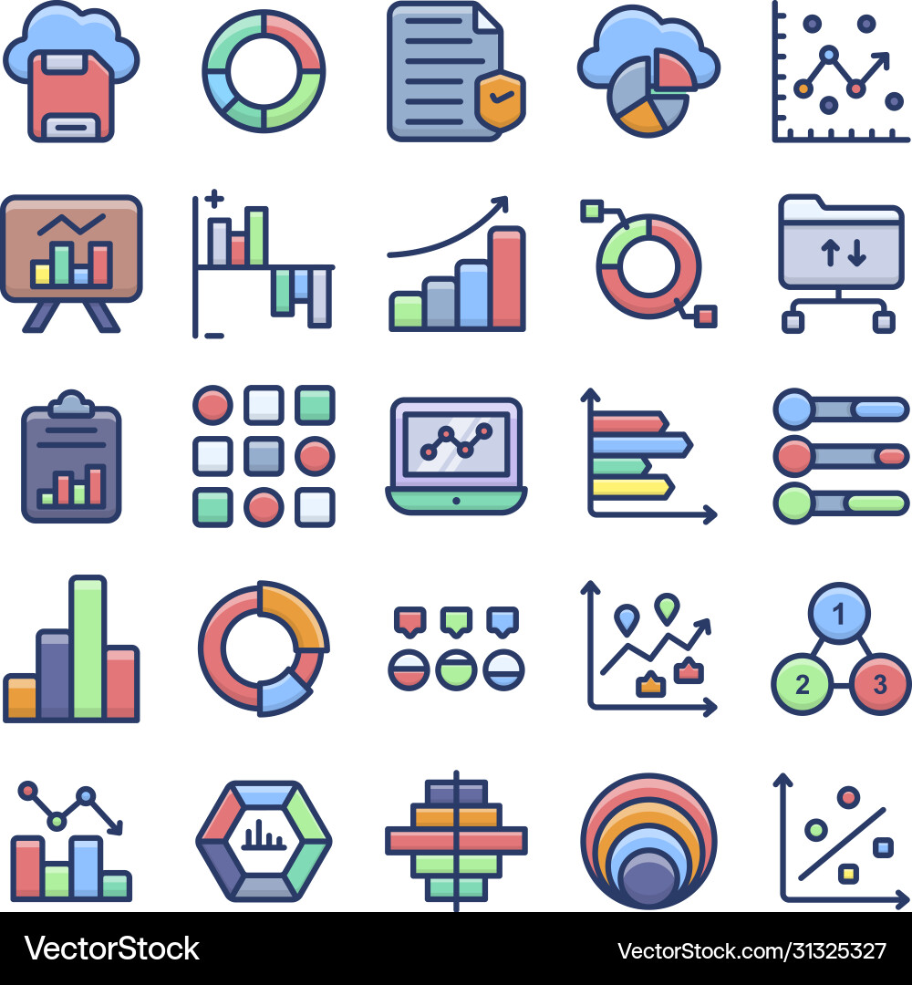 Data analytics and charts flat icons set vector image