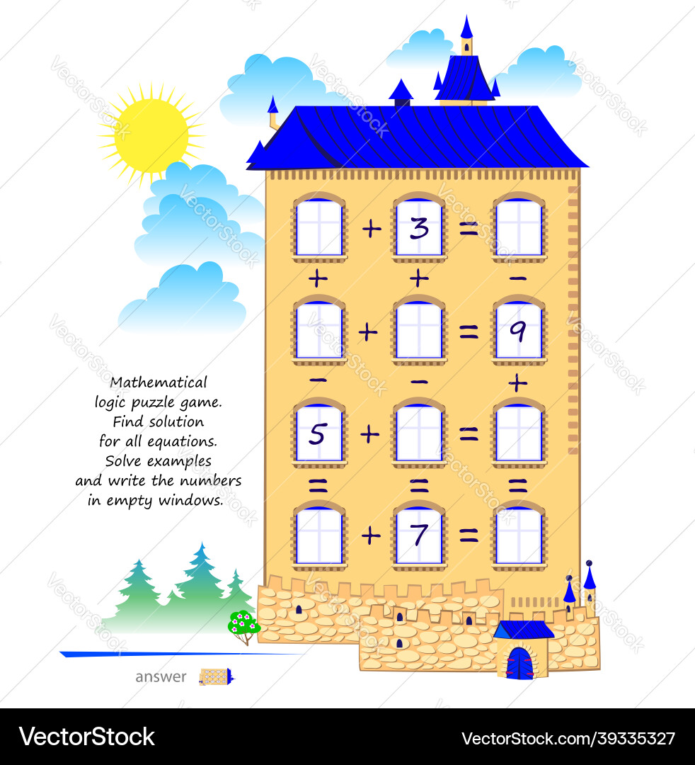 Math logic puzzle game for smartest find solution Math logic puzzle game for smartest find solution vector image