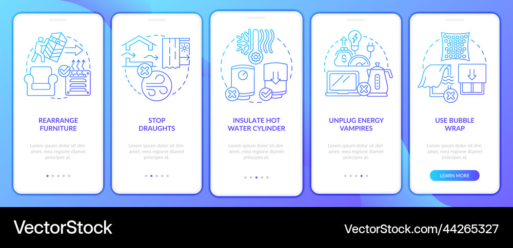 Reduce energy usage tips onboarding blue gradient Vector Image