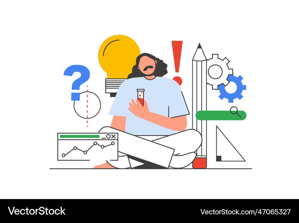 Science outline web concept with character scene vector image