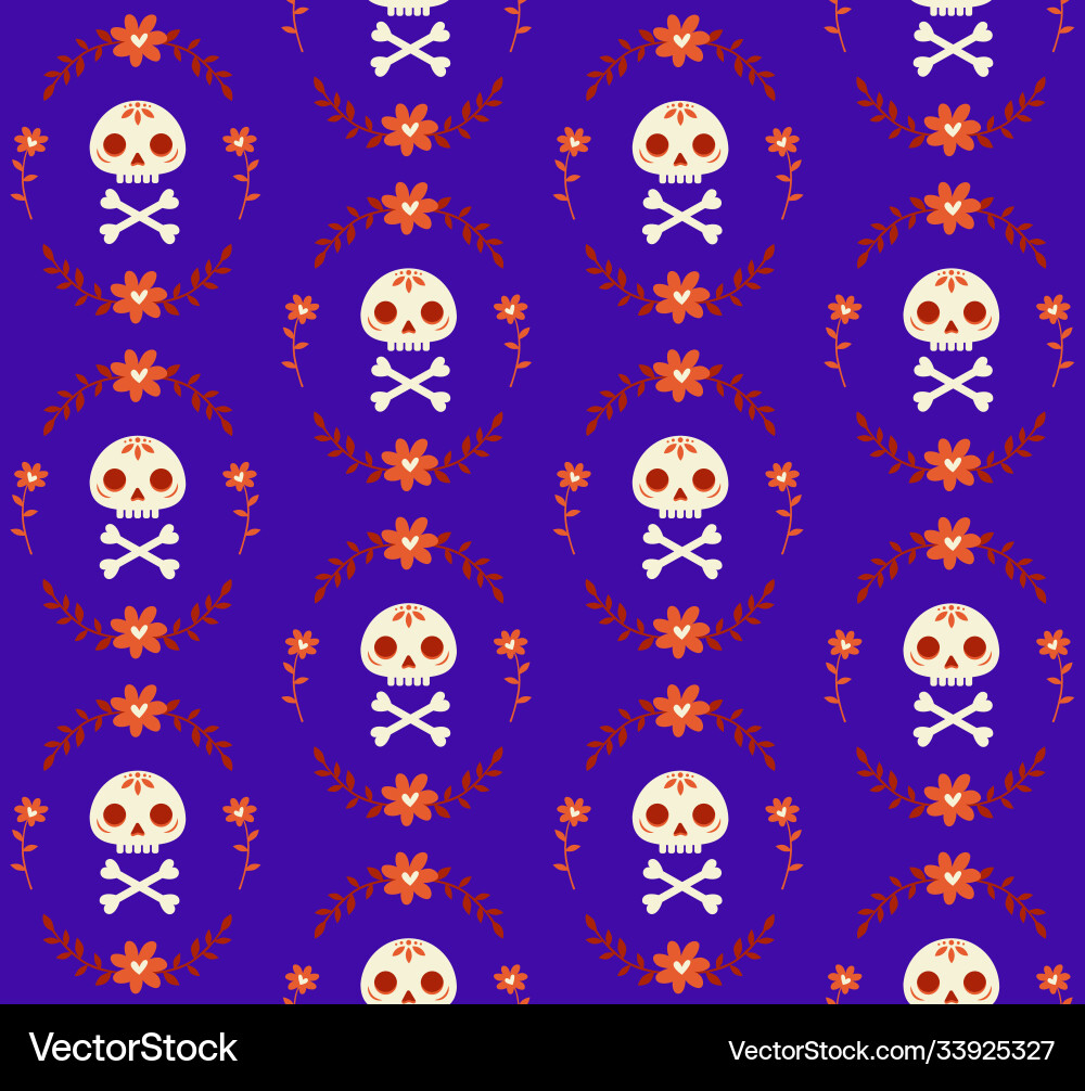 Seamless pattern with skull and bones surrounded Seamless pattern with skull and bones surrounded Vector Image