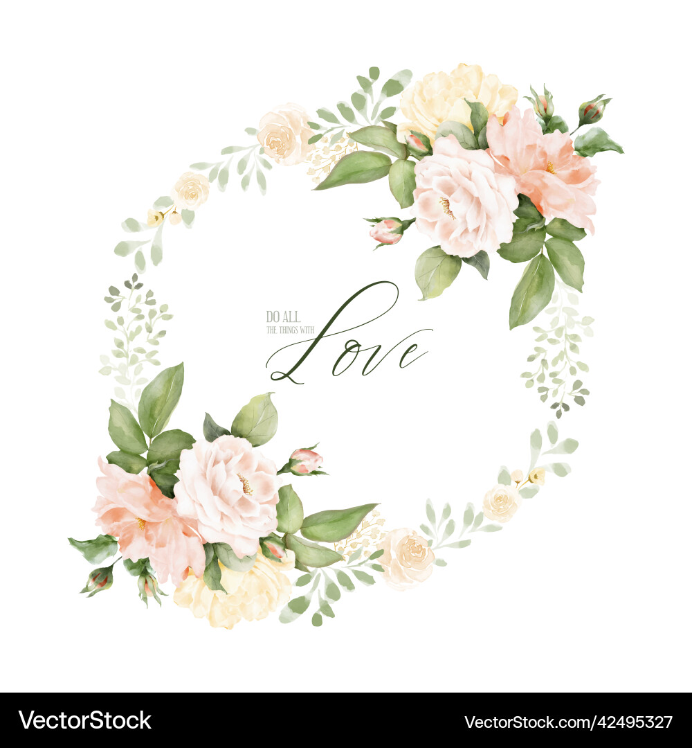 Watercolor round frame design with pink roses Watercolor round frame design with pink roses vector image