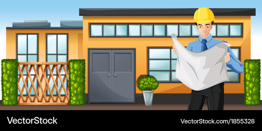 An engineer in front of a building vector image