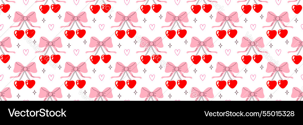 Cherry shape of heart with bow seamless pattern Vector Image