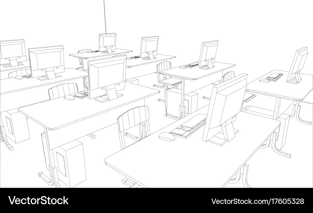 Computerklasse mit Tischen und Computern vektorbild