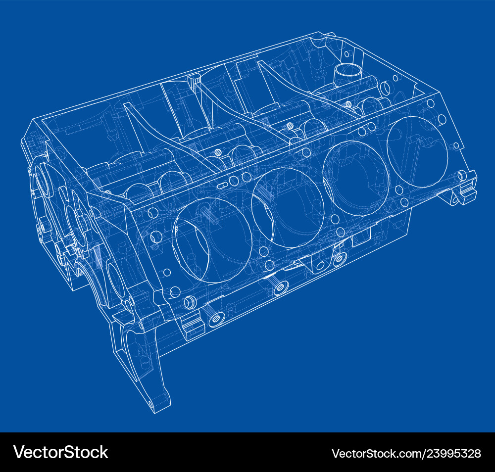 Engine Block Wireframe Sketch vector image