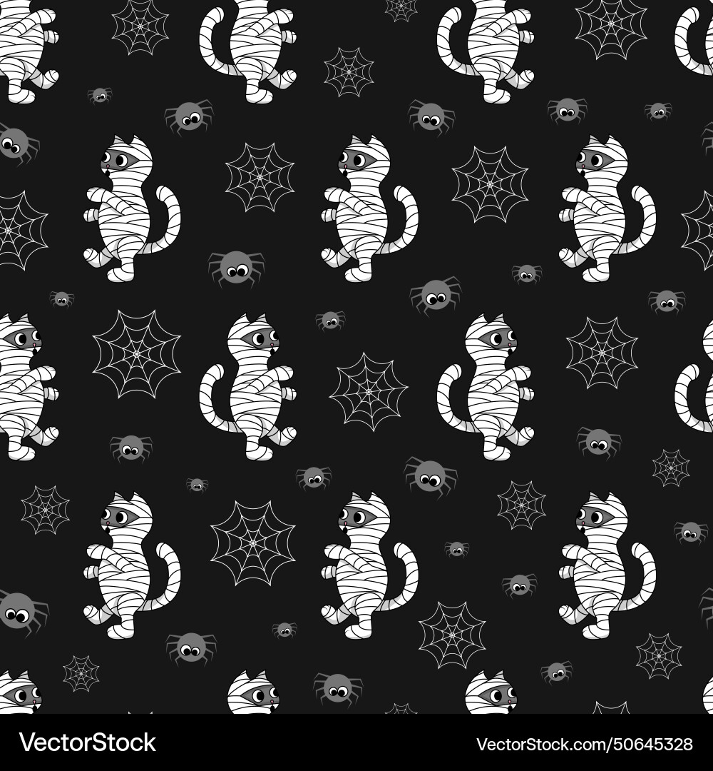 Seamless pattern with spiders web and cat - mummy Seamless pattern with spiders web and cat - mummy vector image