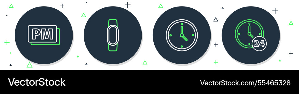 Set line smartwatch clock pm and 24 hours icon Set line smartwatch clock pm and 24 hours icon vector image