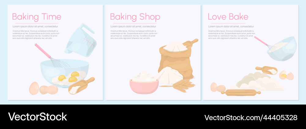 Set of baking process template with text Set of baking process template with text Vector Image
