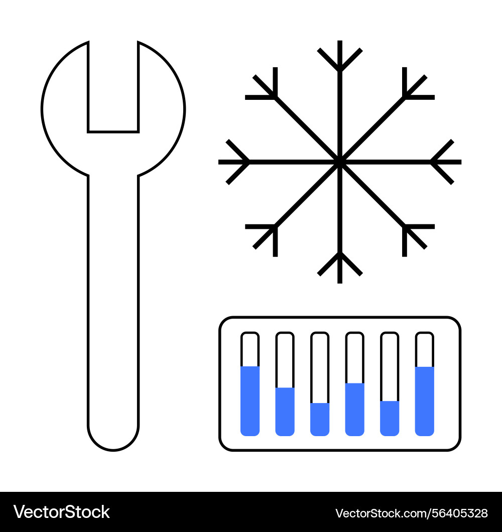 Wrench snowflake and temperature indicator Wrench snowflake and temperature indicator vector image