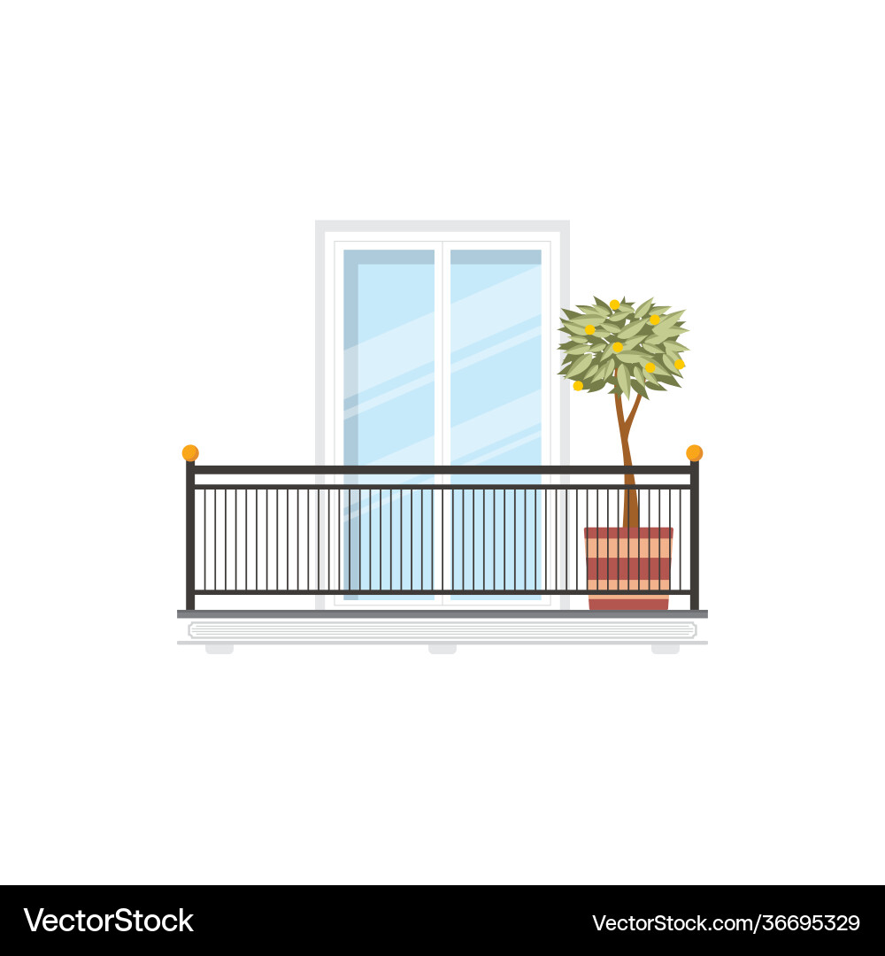 Balcony with tree in pot railing and balustrade Balcony with tree in pot railing and balustrade vector image