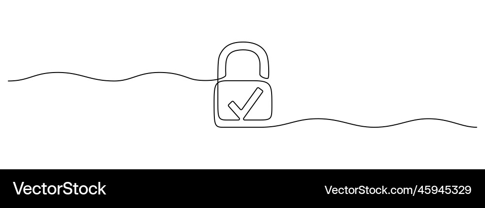 Continuous Line Padlock with Checkmark vector image