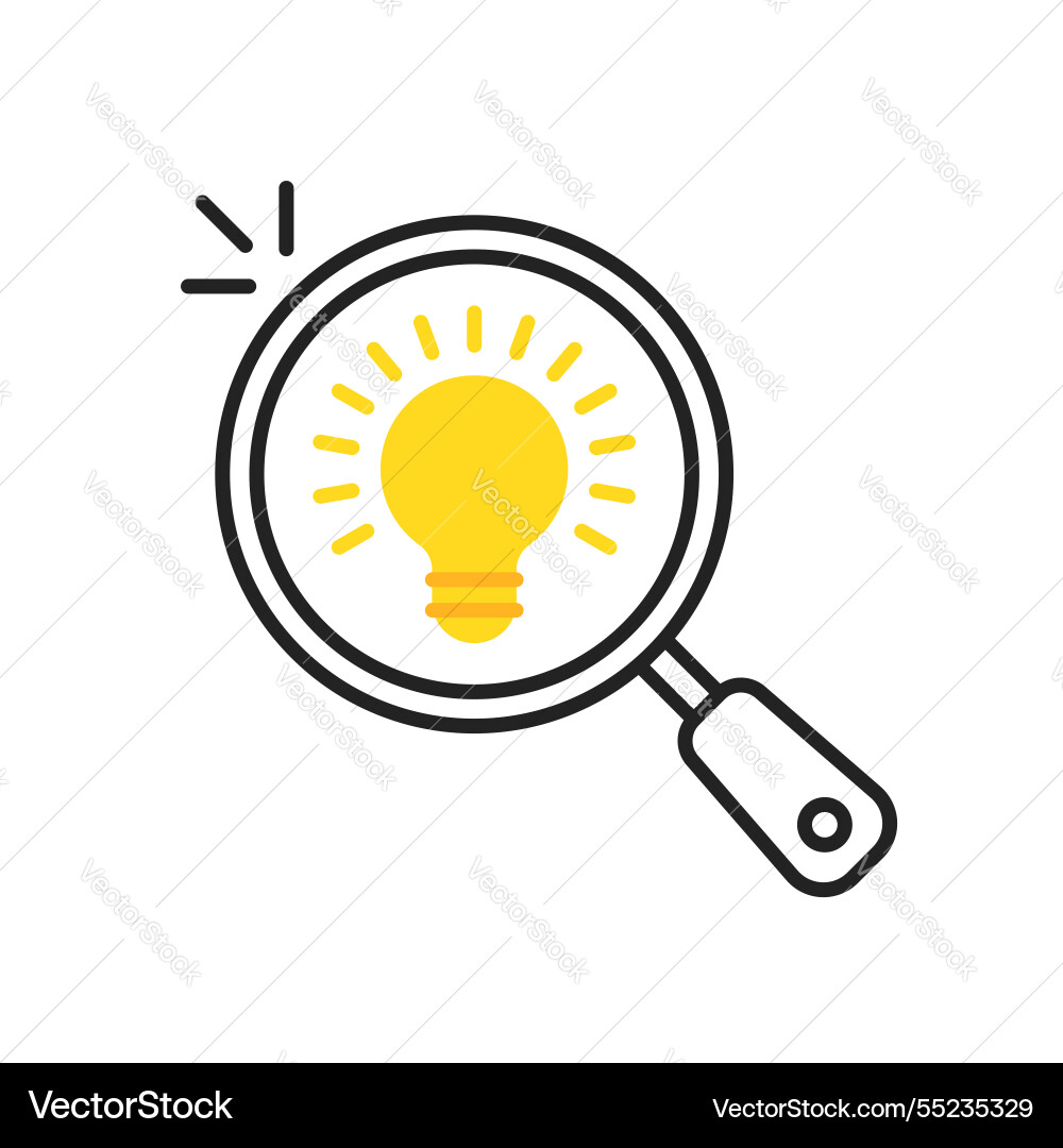 Finding ideas icon with thin line magnifier Finding ideas icon with thin line magnifier vector image