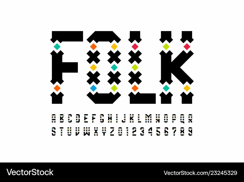 Folk Embroidery Font - Letter Set Vector Image