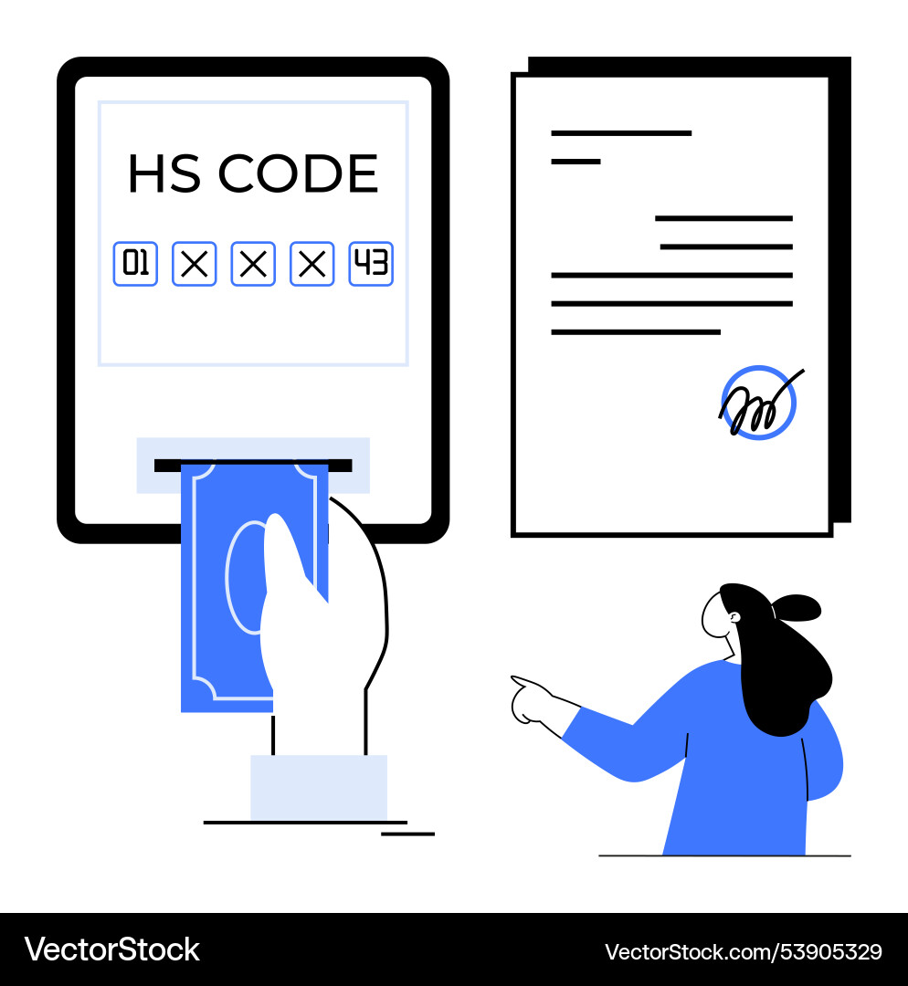 Hs code entry with currency insert and signed Hs code entry with currency insert and signed vector image