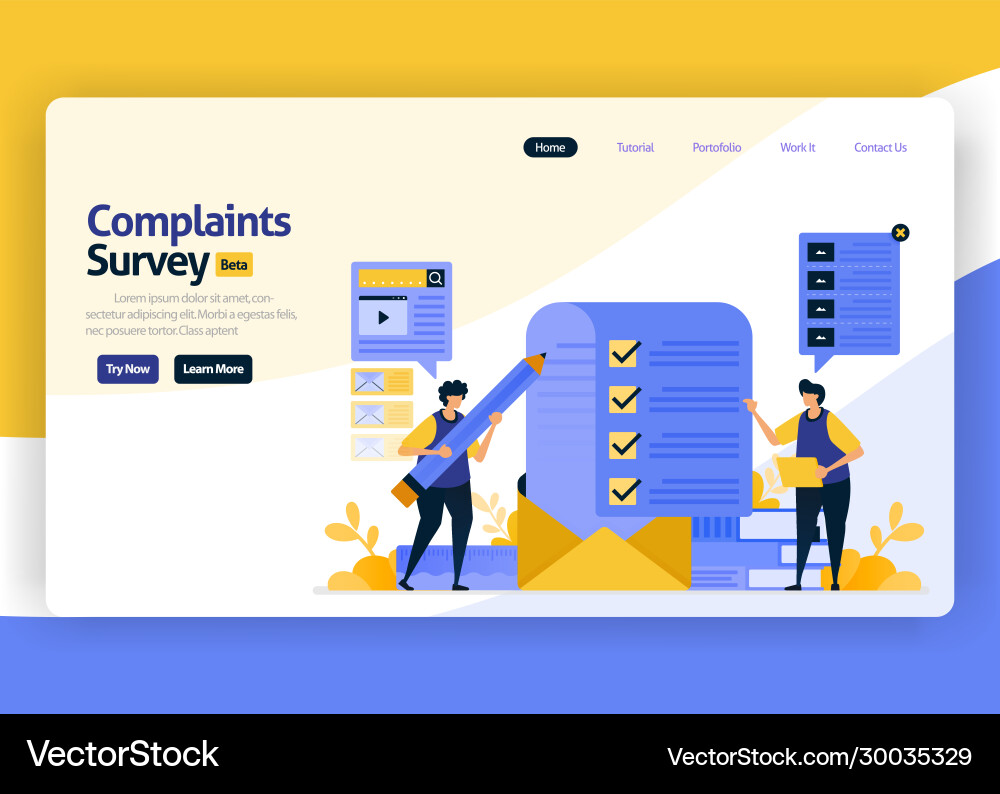 Landing Page Flat Design Beschwerde Umfrage Landing Page Flat Design Beschwerde Umfrage vektorbild