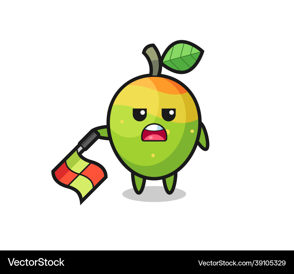 Mango character as line judge hold the flag down Mango character as line judge hold the flag down Vector Image