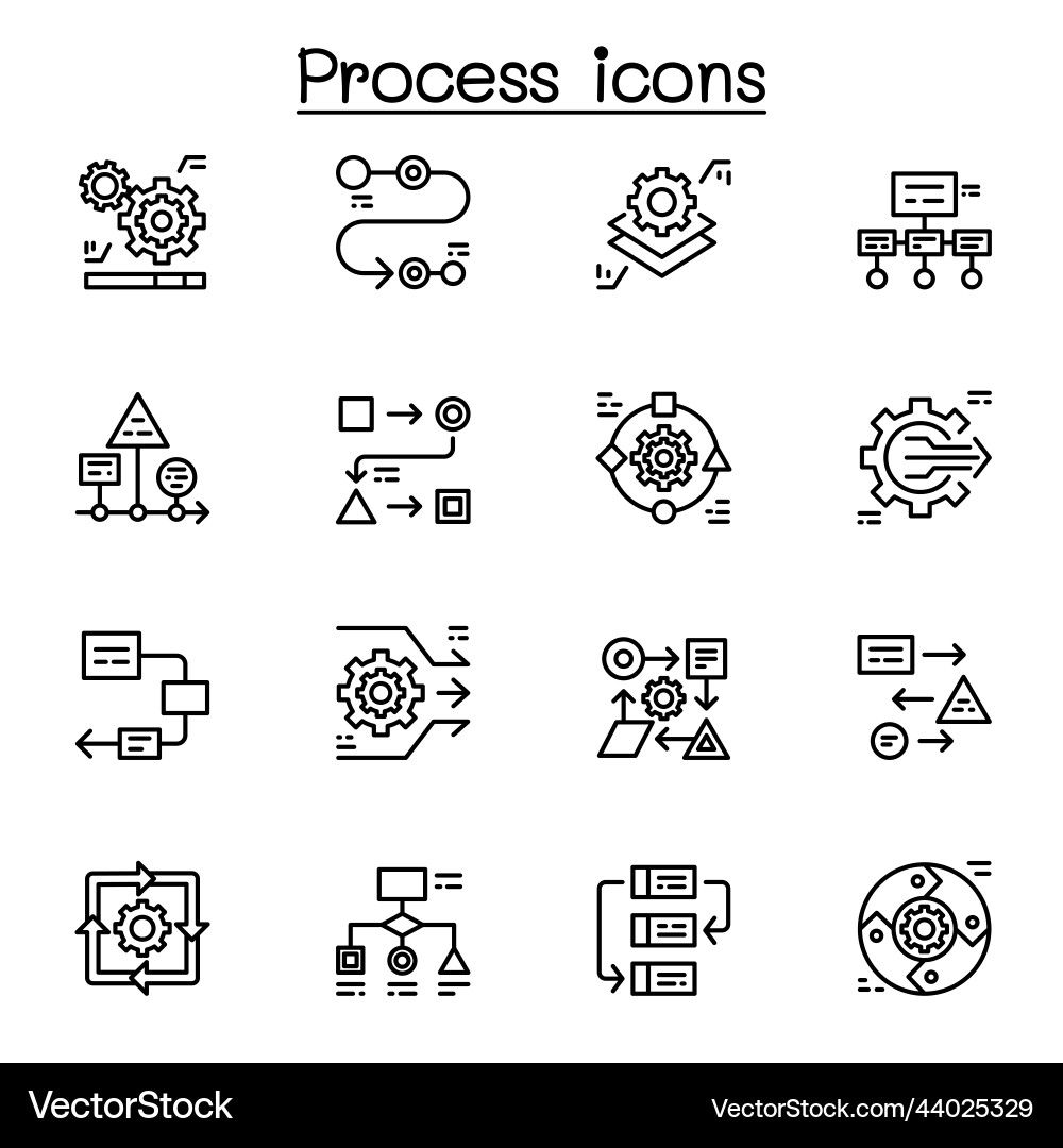 Process icon set in thin line style Royalty Free Vector