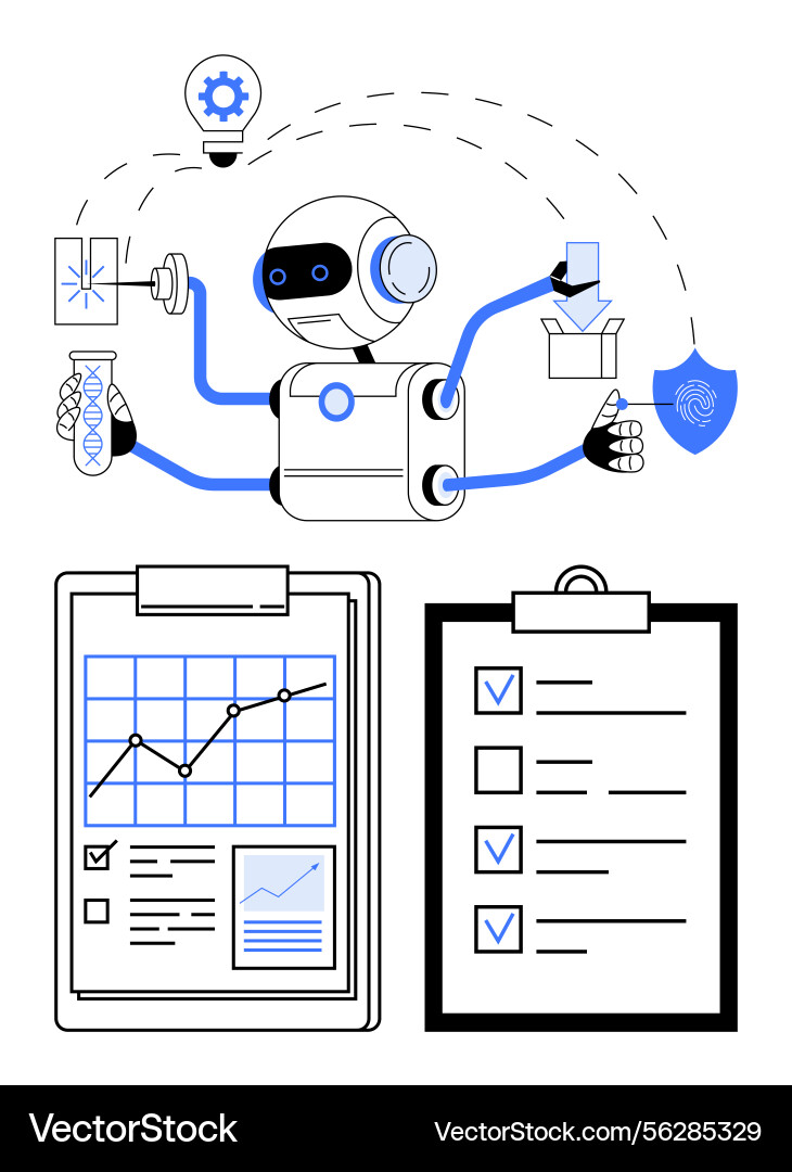 Robotic automation with analytics research Robotic automation with analytics research vector image