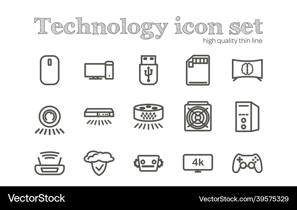 Technology thin line icon set with smart system Technology thin line icon set with smart system Vector Image