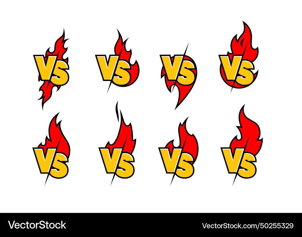Versus sign surrounded by flames color symbol Versus sign surrounded by flames color symbol vector image