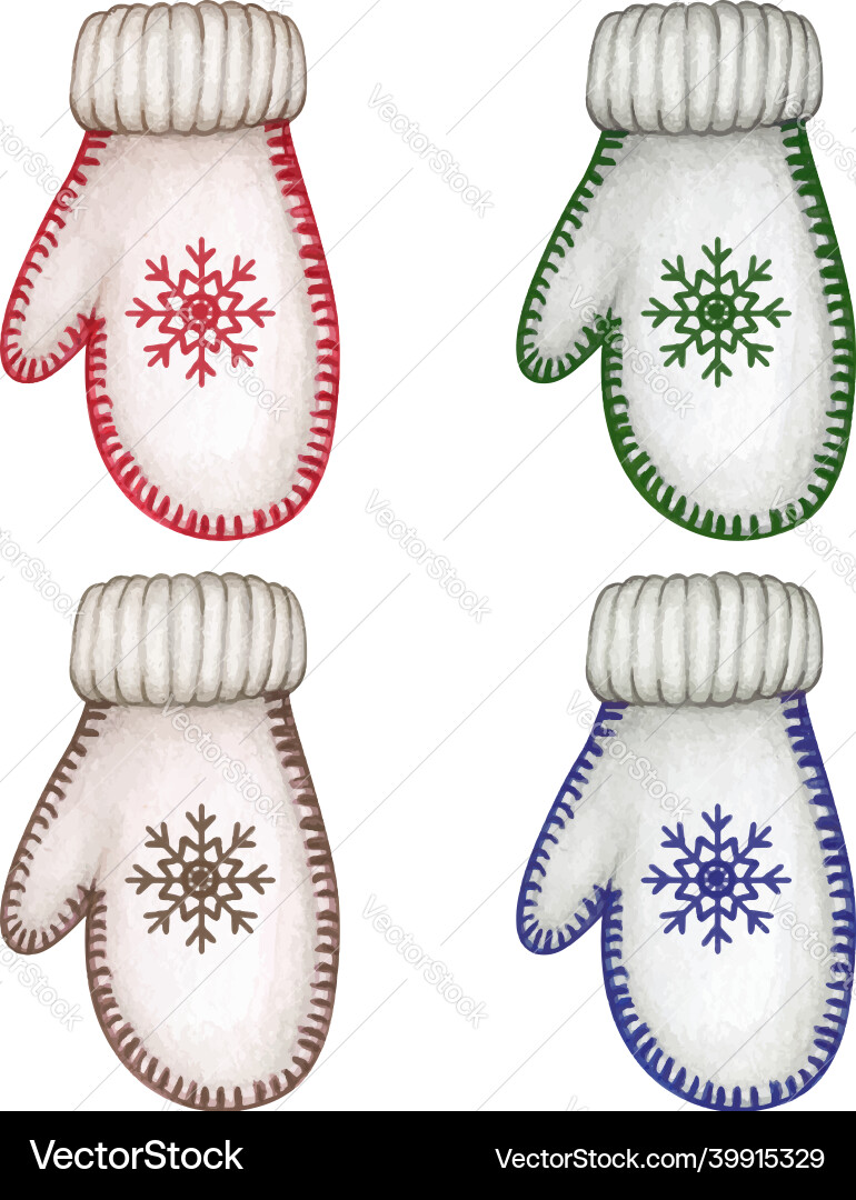 Watercolor decorative mittens christmas gloves Watercolor decorative mittens christmas gloves vector image