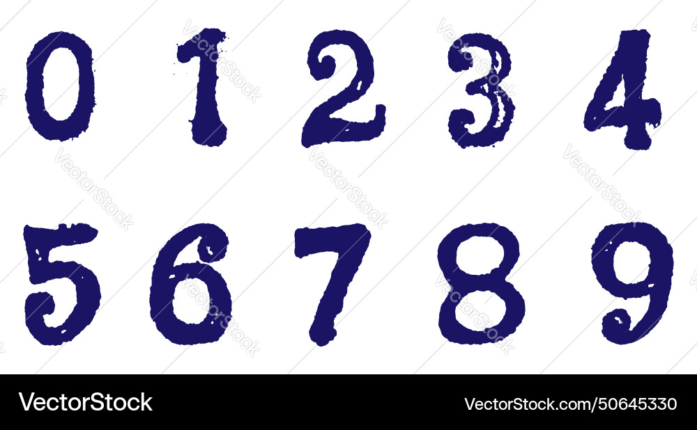 Collection of grunge ink rubber stamp numbers flat