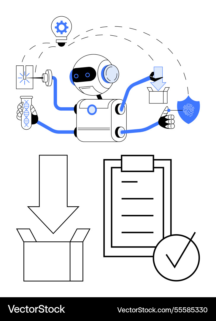 Multi-tasking ai robot streamlining workflow Multi-tasking ai robot streamlining workflow vector image