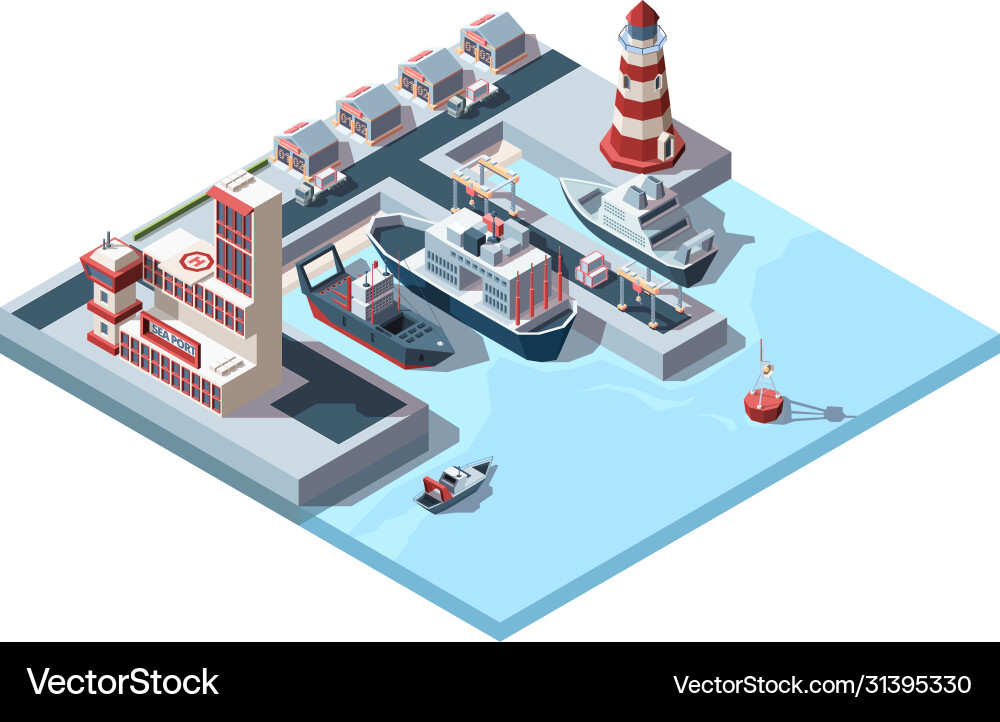 Seaport isometric industrial logistics Royalty Free Vector
