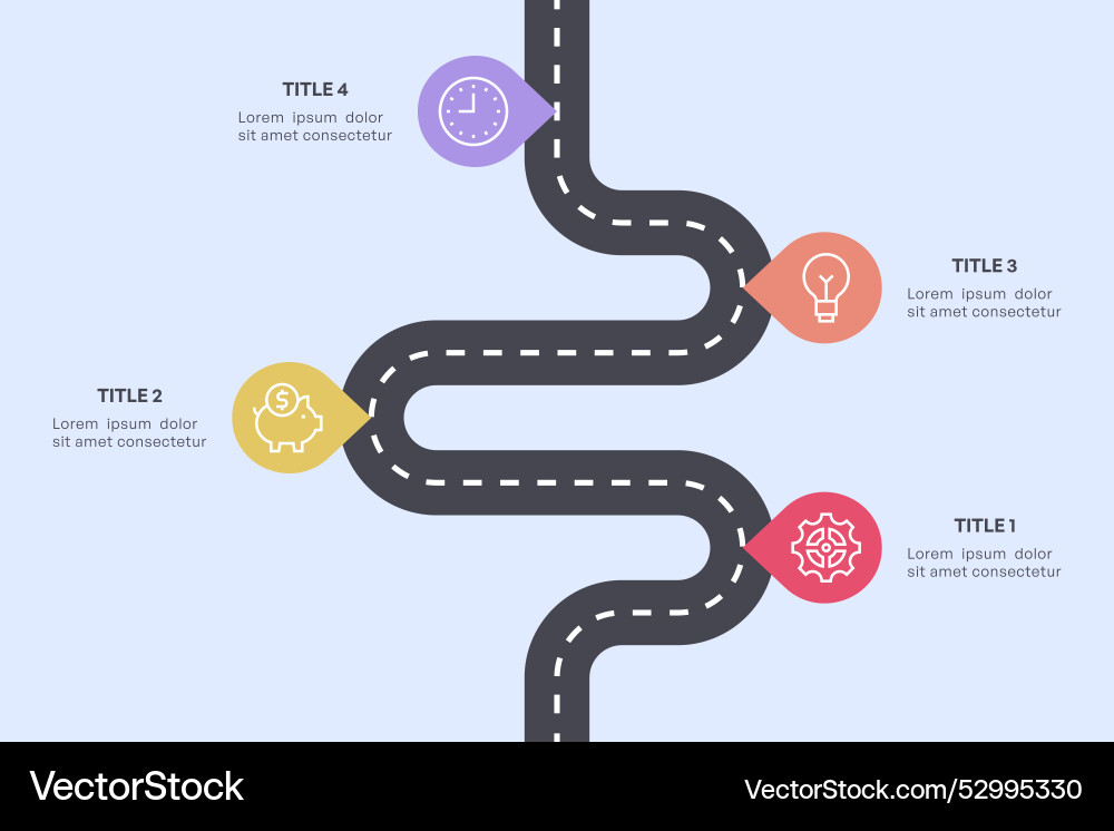 Simple 4-node roadmap infographic with curved Simple 4-node roadmap infographic with curved Vector Image