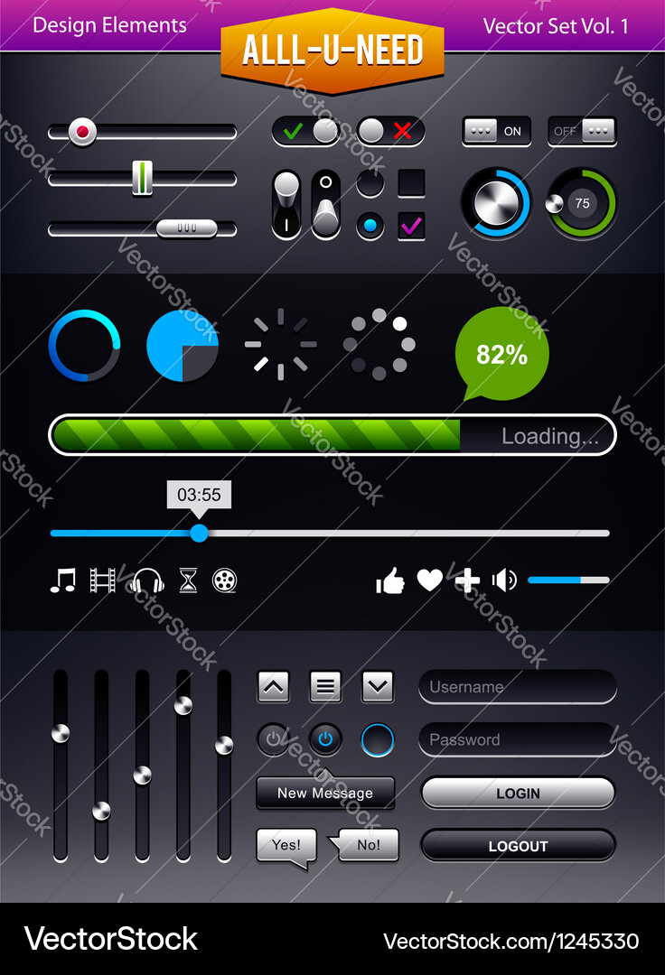 UI Element Kit - Status & Switchers vector image