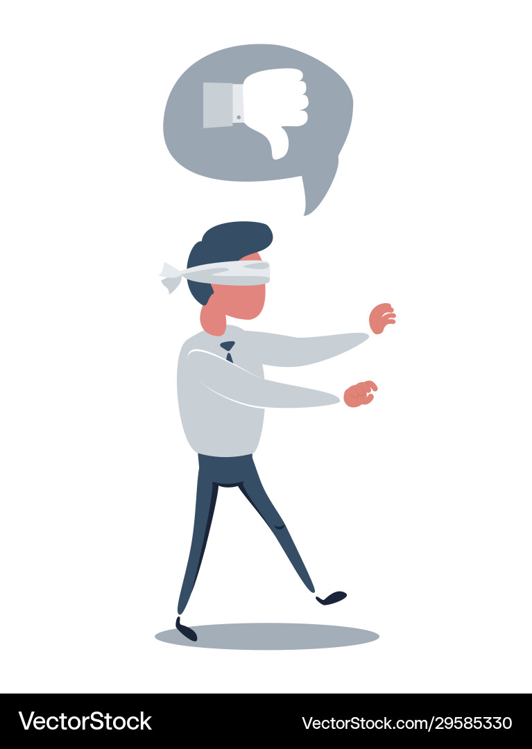 Young blindfolded businessman trying to find Young blindfolded businessman trying to find Vector Image