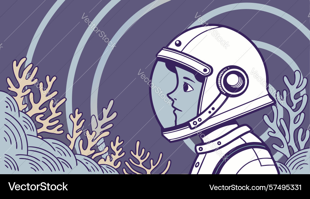 Astronaut profile in abstract waves deep thoughts Vector Image