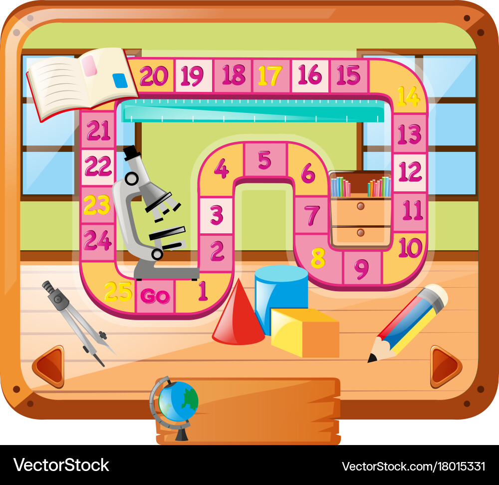 Boardgame template with school objects Vector Image