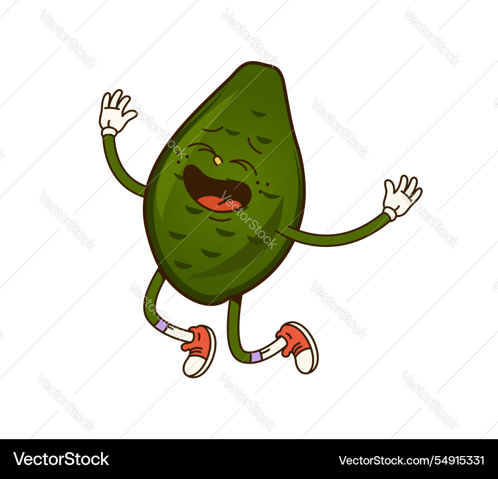 Cartoon retro groovy avocado fruit happy character Cartoon retro groovy avocado fruit happy character vector image