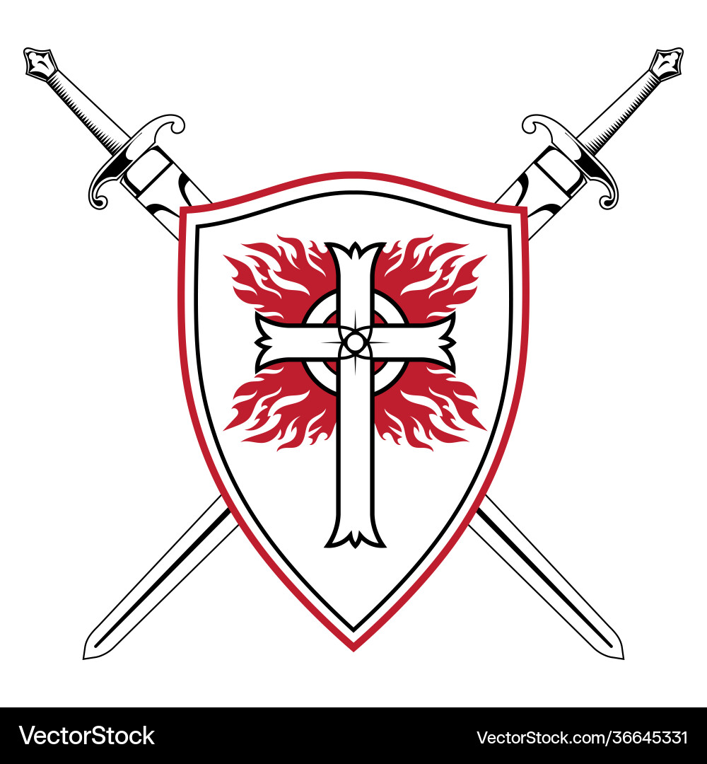 Crusader Knight Shield with Flaming Cross vector image