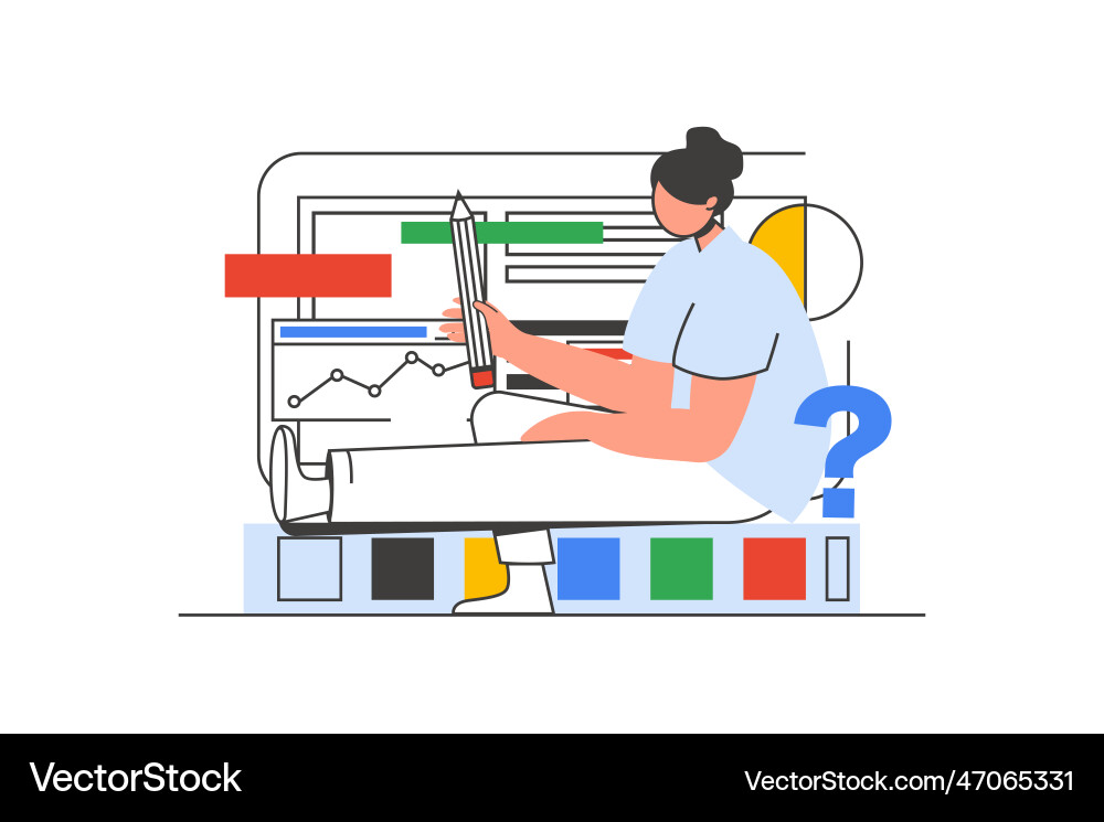 Designer studio outline web concept with character Designer studio outline web concept with character vector image