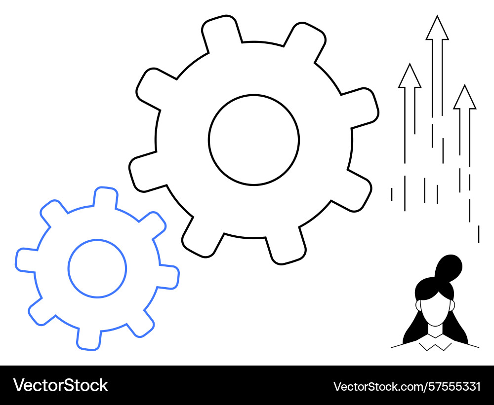 Gears representing progress with arrows indicating Gears representing progress with arrows indicating Vector Image