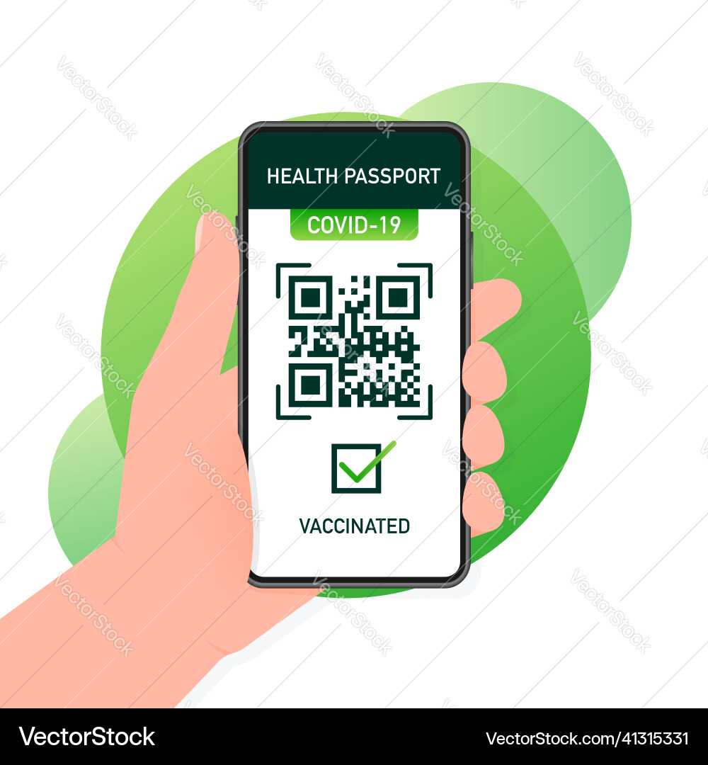 Health passport qr code in linear style on green Vector Image