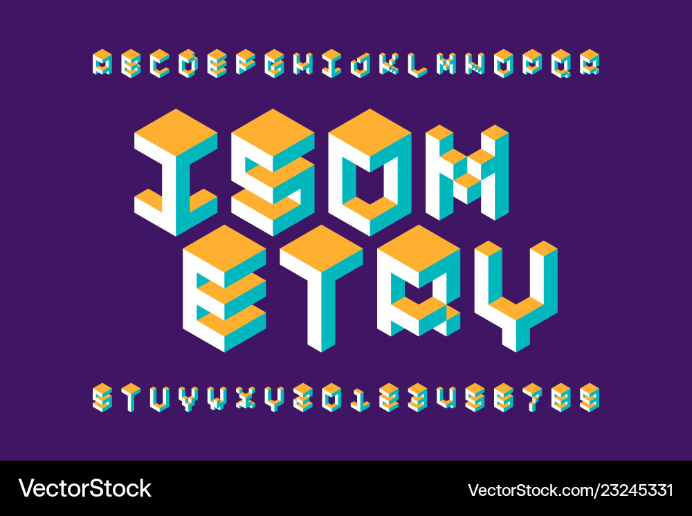 Isometric 3D Alphabet Font - Block Letters Vector Image