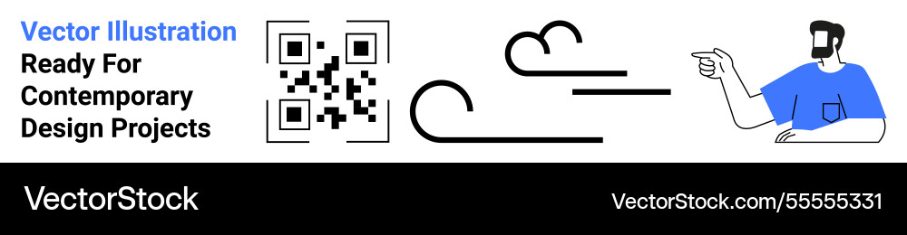 Man gesturing toward qr code with minimalist wind Man gesturing toward qr code with minimalist wind vector image