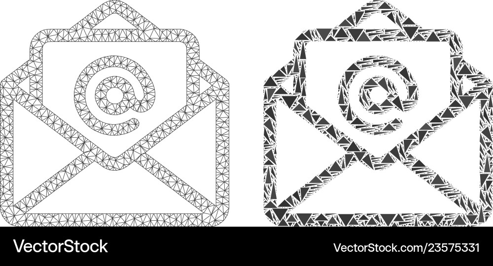 Polygonal network mesh open email and mosaic icon vector image
