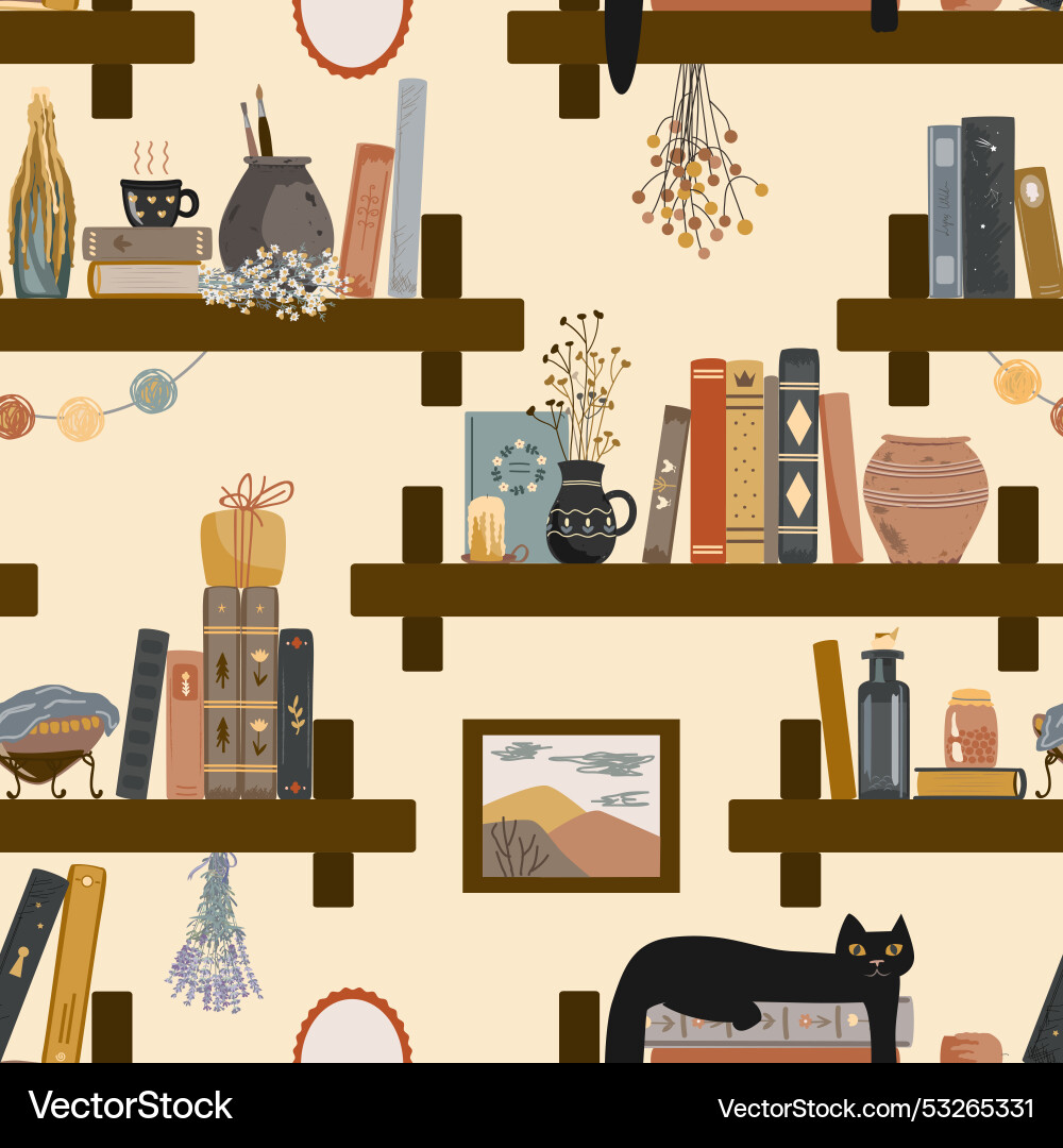 Seamless pattern with vintage books cat hot Seamless pattern with vintage books cat hot vector image