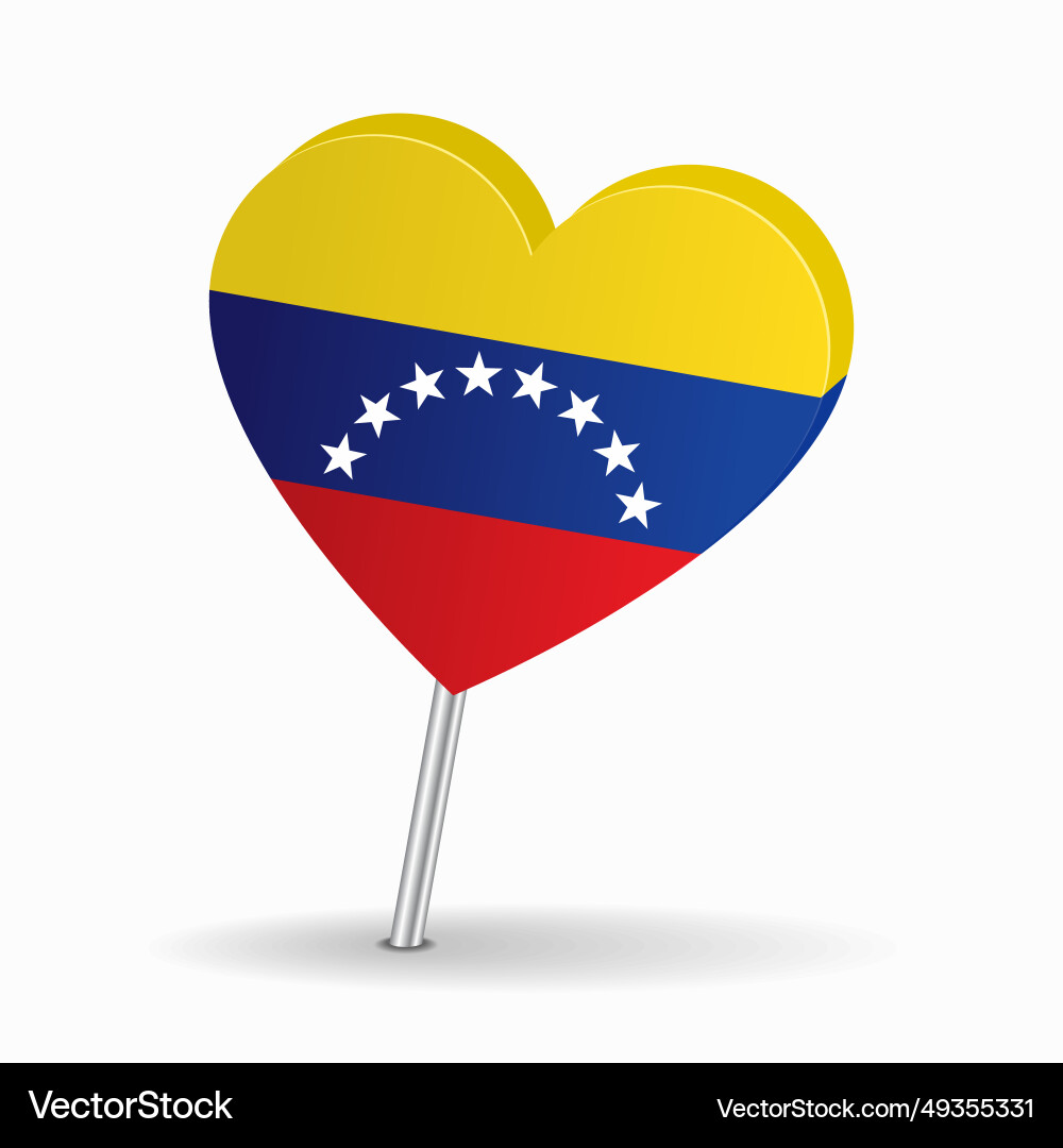 Venezuelan flag heart-shaped map pointer layout vector image