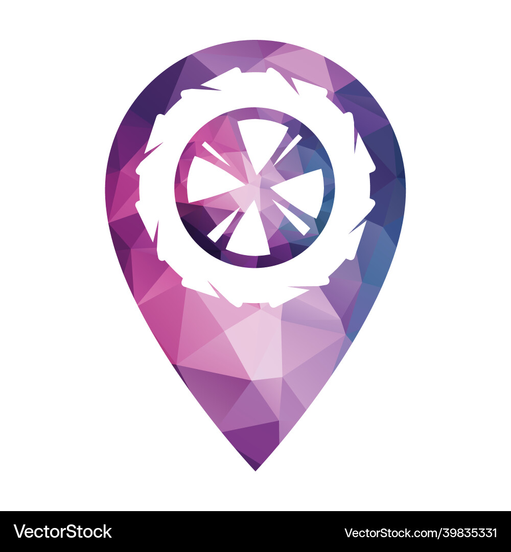 Wheel and map pointer logo combination Wheel and map pointer logo combination Vector Image